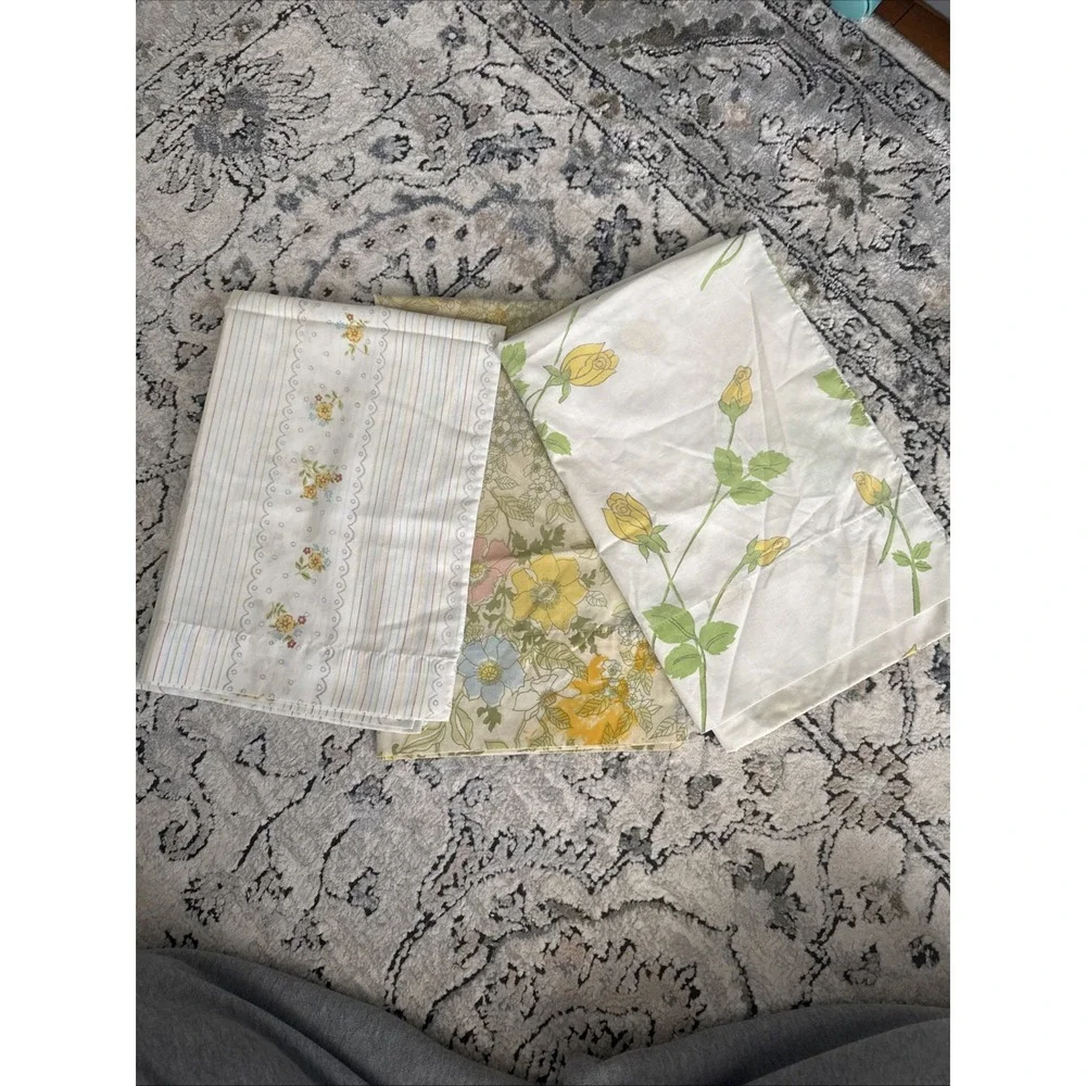 Vtg Floral Pillowcases 3 yellow Florals
